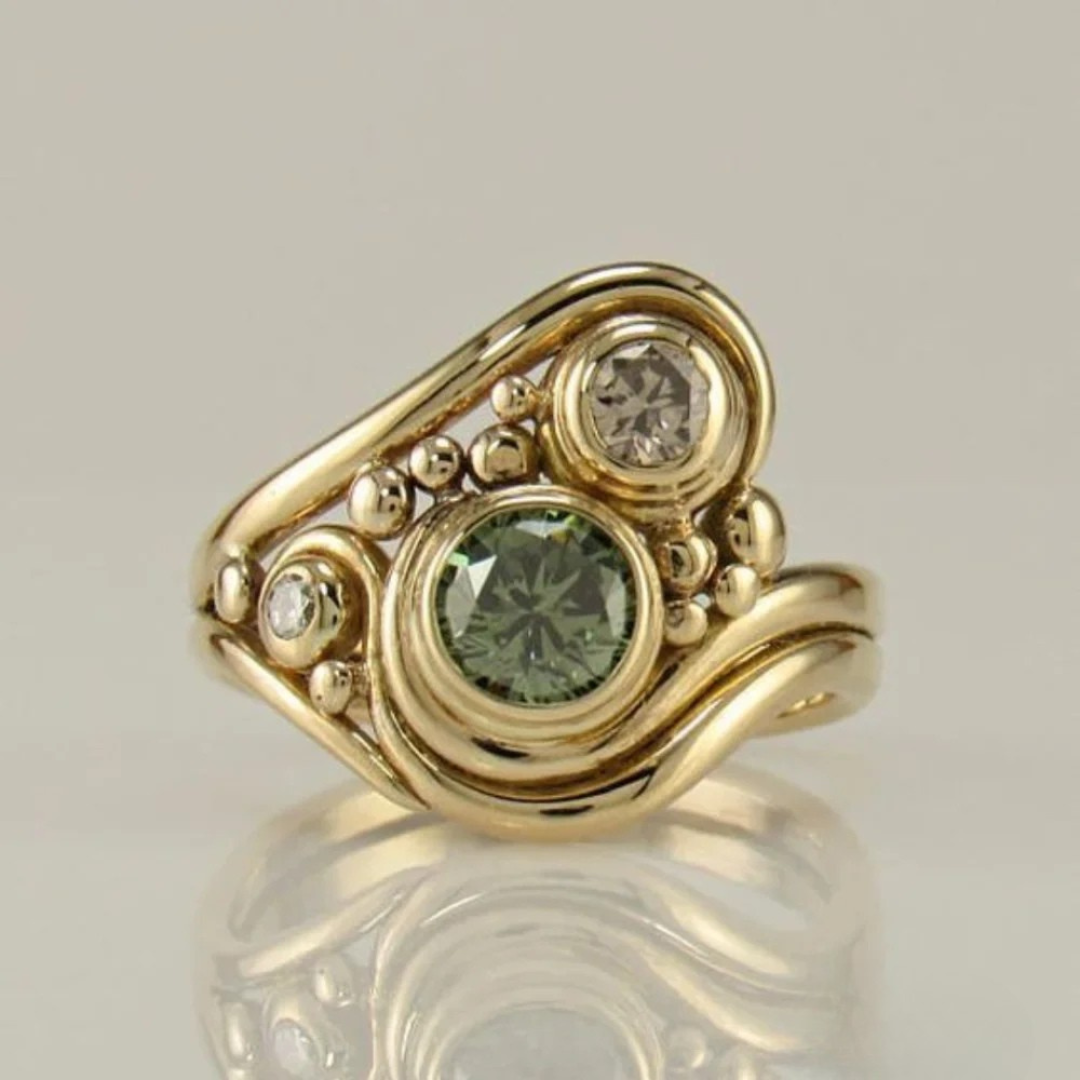 Vintage Golden Green Zirconia Ring