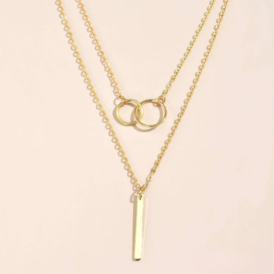 Vintage Gold Dual Circle Pendant Necklace