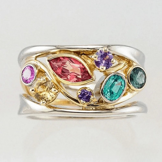 Vintage Gold & Silver Colorful Zirconia Ring