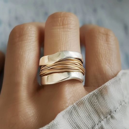 Silver Golden Threads Ring