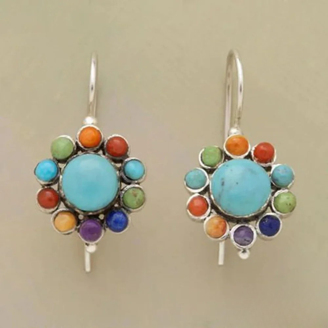 Multicoloured Turquoise Round Earrings