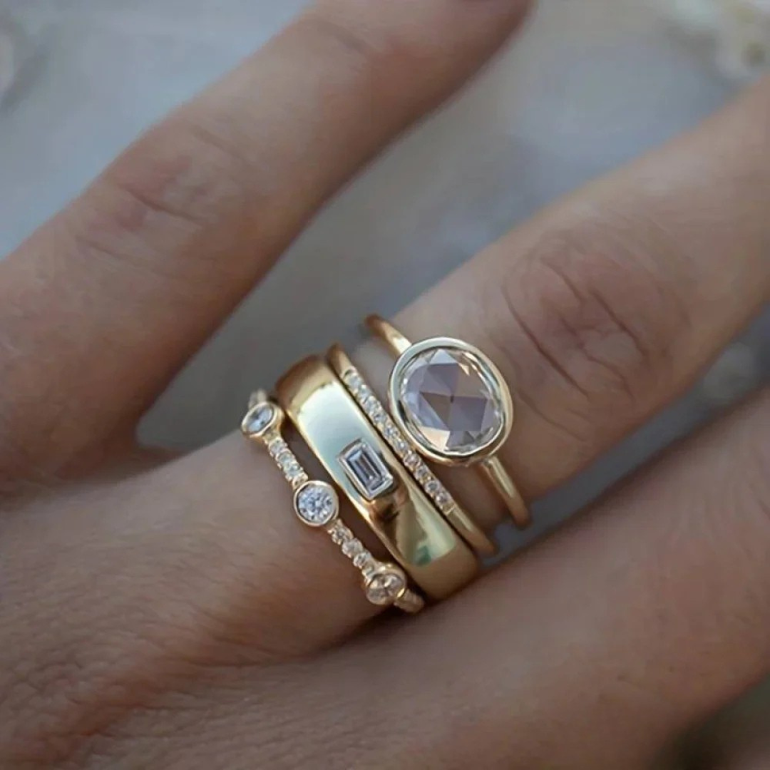 Vintage Gold & Zirconia Ring Set