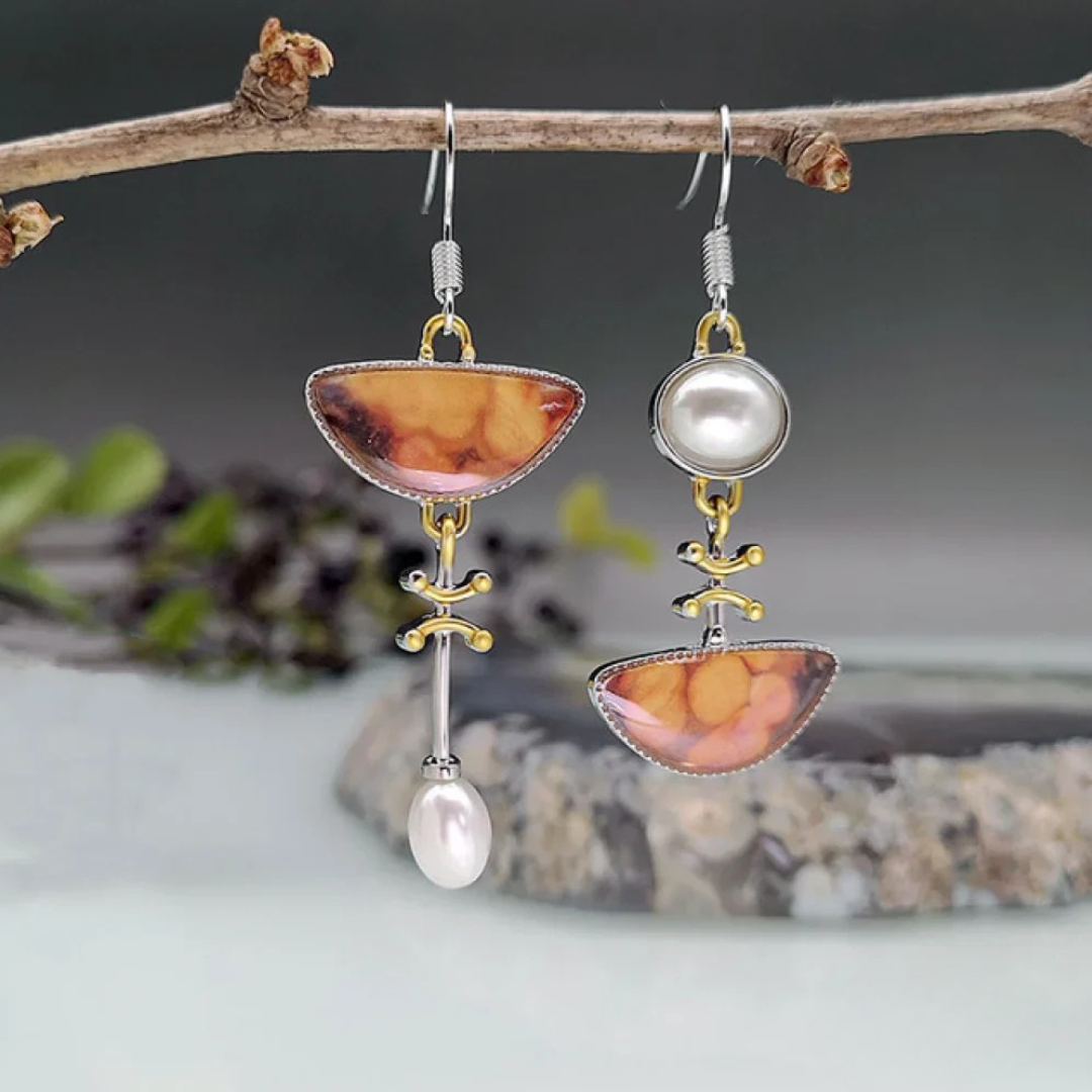 Vintage Natural Orange Stone Earrings