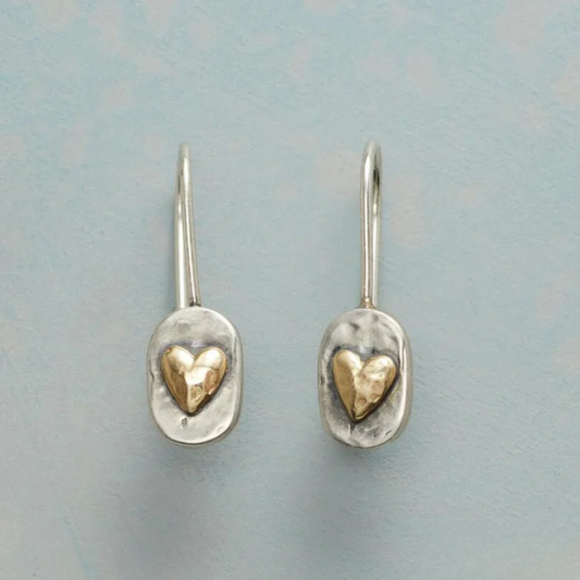 Vintage Golden Heart Silver Earrings