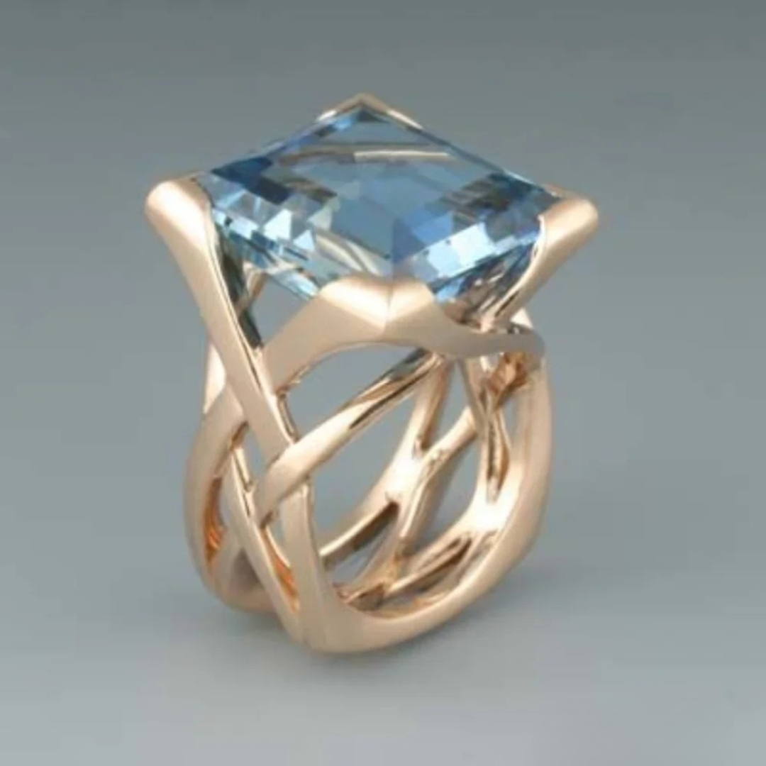 Vintage Rose Gold Blue Zirconia Ring