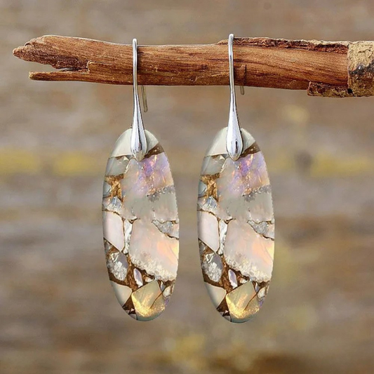 Vintage Natural Oval Stone Earrings