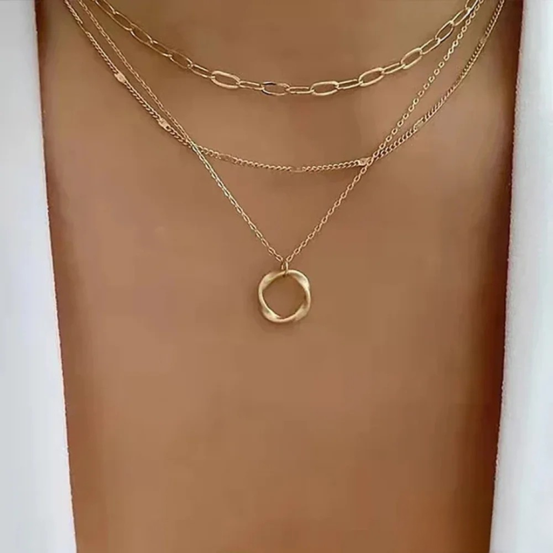 Vintage Gold Layered Chain & Pendant Necklace