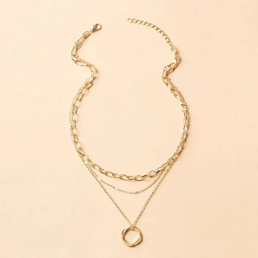 Vintage Gold Layered Chain & Pendant Necklace