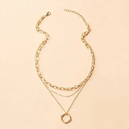 Vintage Gold Layered Chain & Pendant Necklace