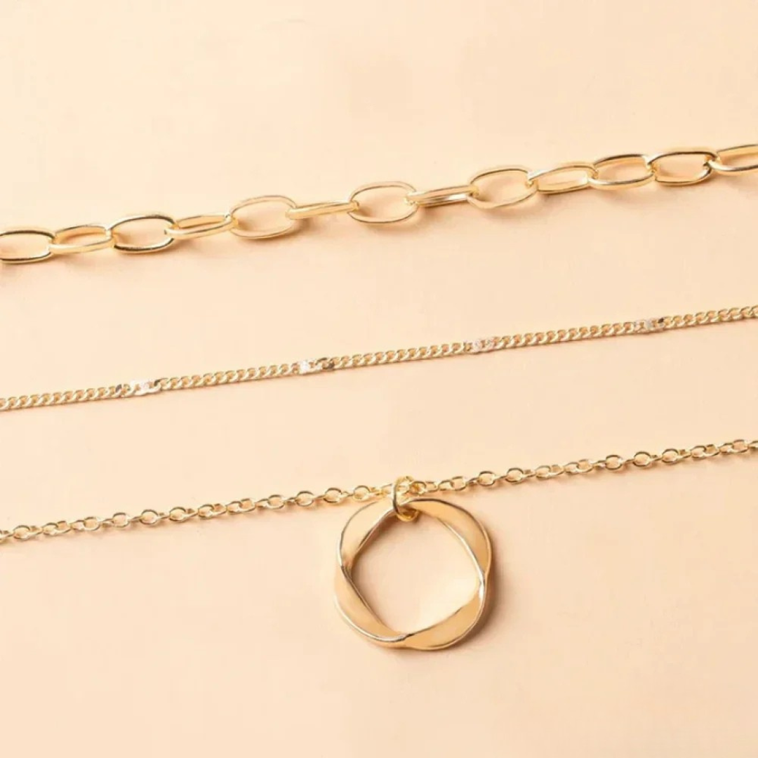 Vintage Gold Layered Chain & Pendant Necklace