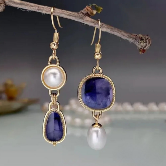 Vintage Blue Stone Pearl Earrings